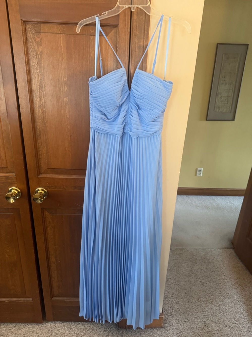Aqua Light Blue Pleated Spaghetti-Strap Maxi Dress from Bloomingdale’s - Size 8